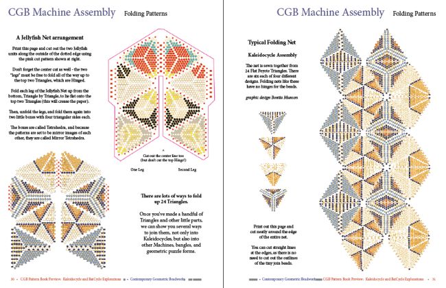 an open book with different patterns and instructions on the pages, including two pictures of geometric shapes