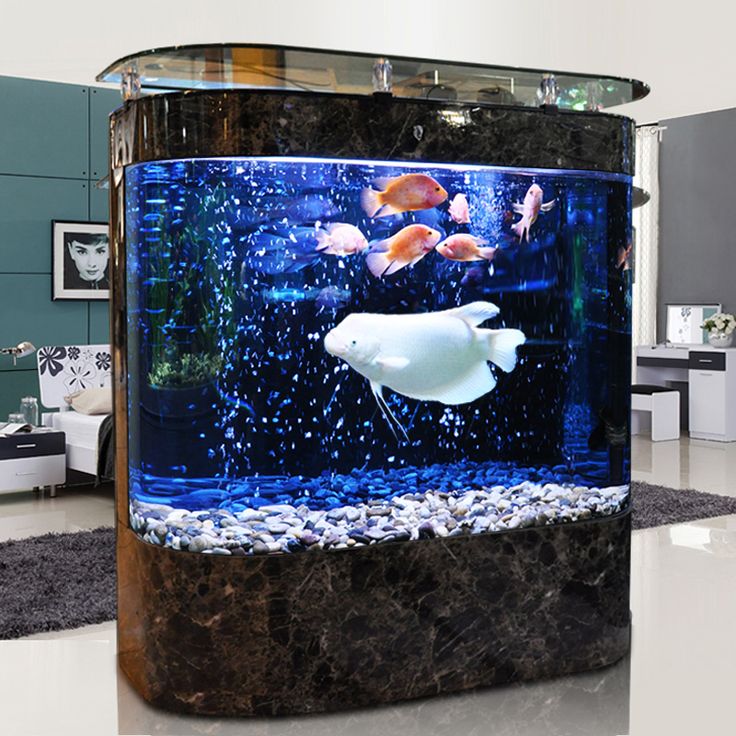 a fish tank in the middle of a living room