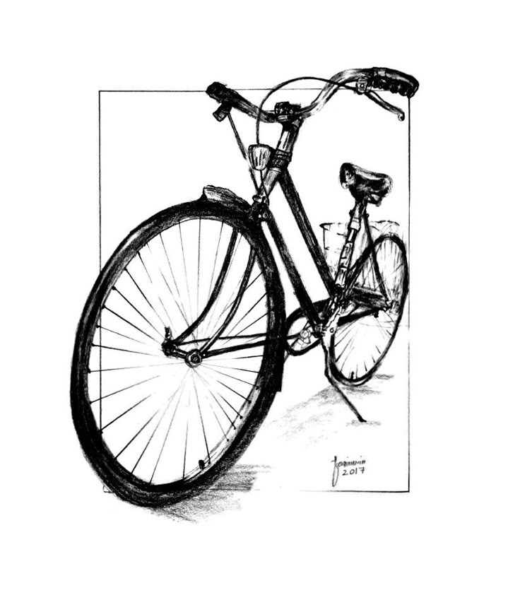 a black and white drawing of a bicycle