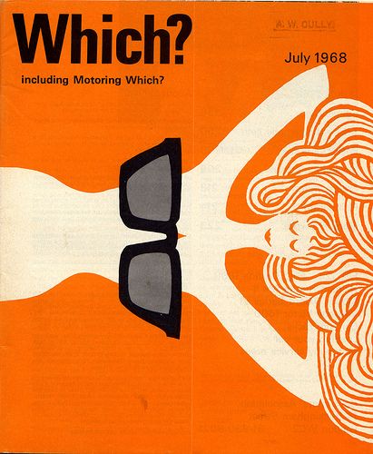 an orange book cover with the title which? including sunglasses, and a woman's head