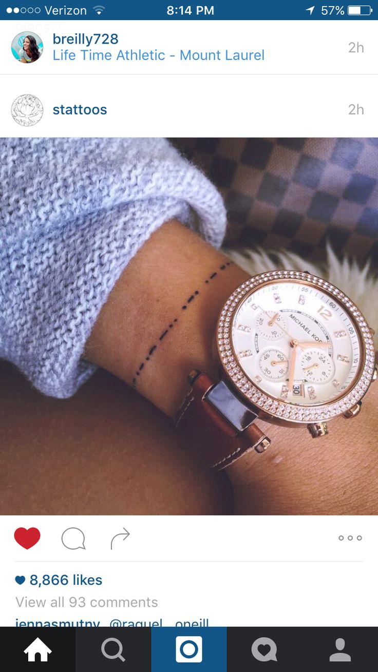 a woman's wrist with a watch on it, and the caption below