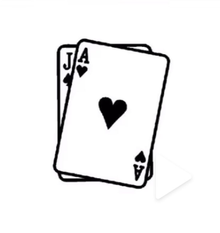 two playing cards with hearts drawn on the front and back, both in black and white