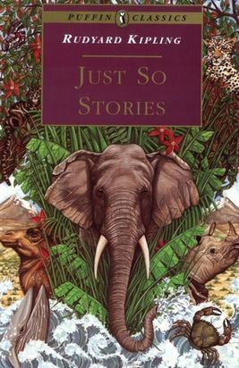 the cover of just so stories by rudyard kliping, with an elephant surrounded by other animals