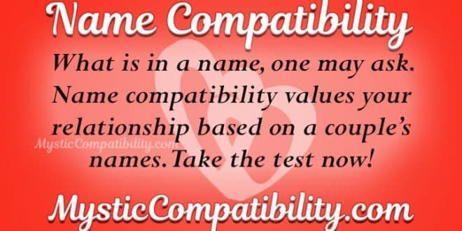 a red background with the words name compability and a heart on it