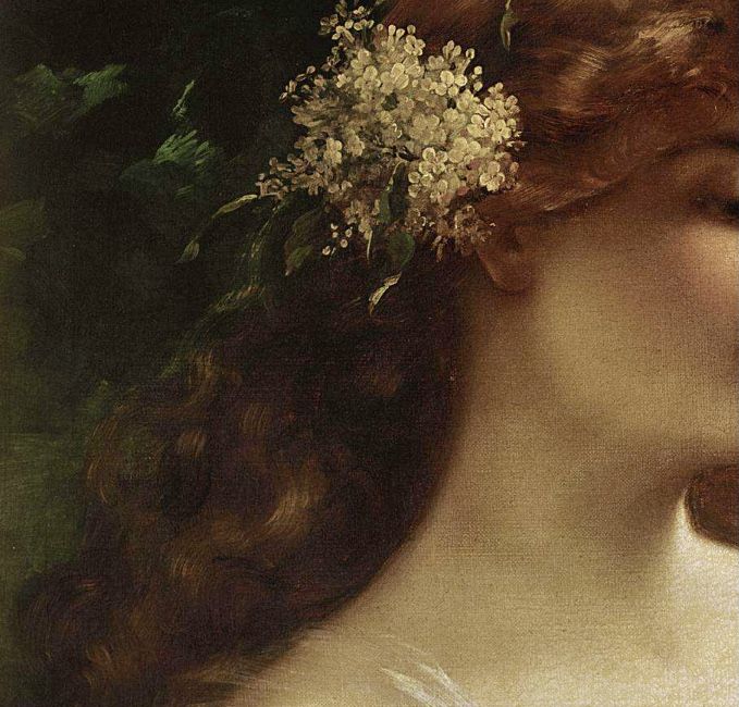 a painting of a woman with flowers in her hair