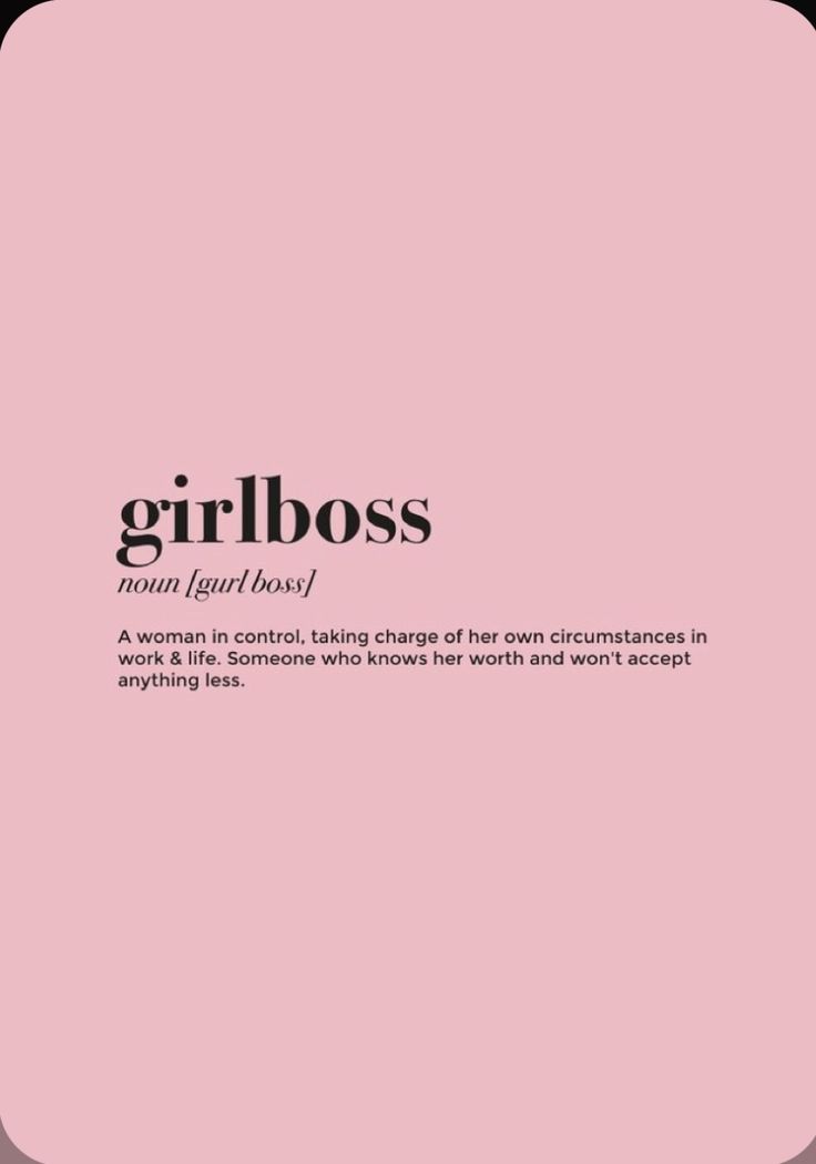 a pink square with the words girlboss in black and white text on it