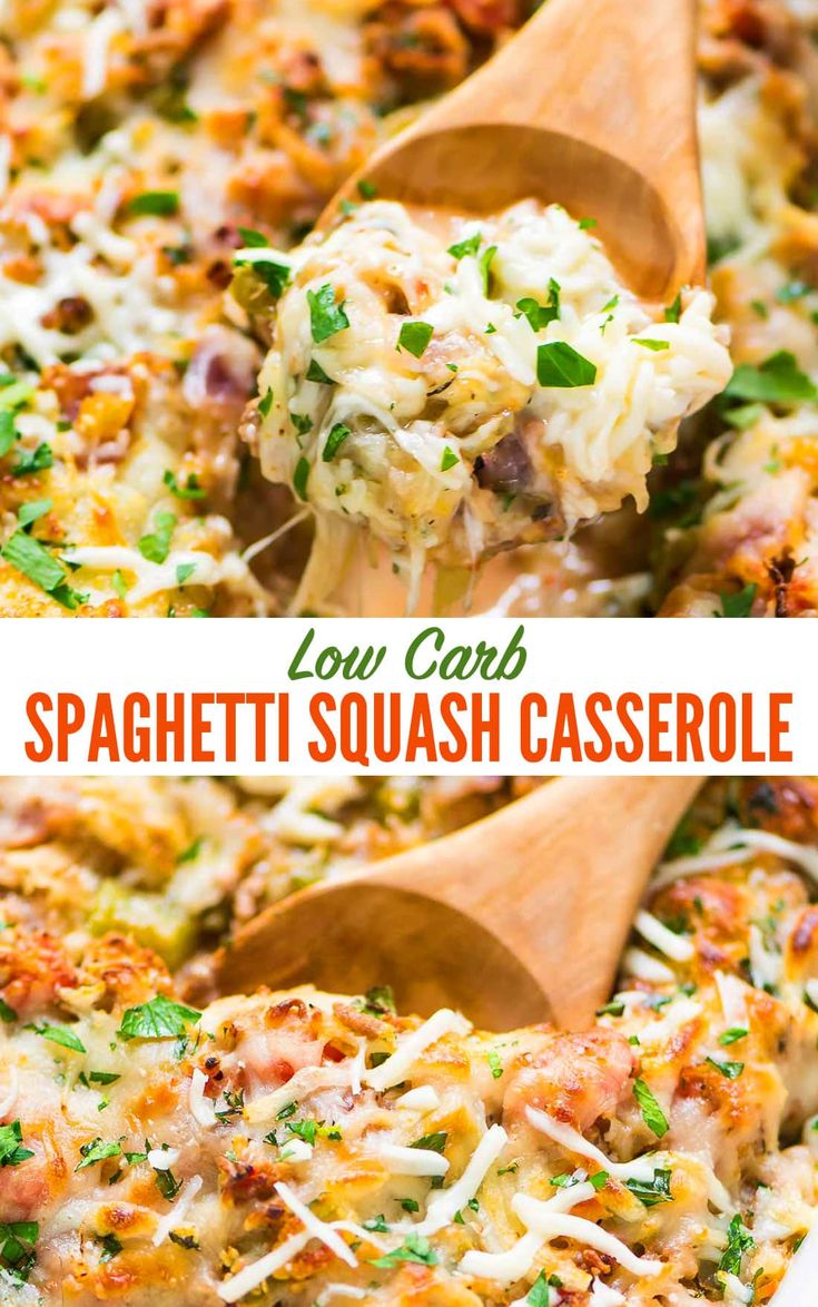 this low carb spaghetti squash casserole is loaded with lots of cheese and vegetables