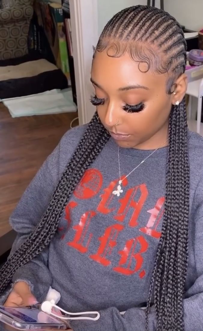 Peekaboo Straight Back Braids, 20 Feed In Braids Straight Back, 12 Cornrows Braids Straight Back, Small Braids To The Back, Small Straight Back Braids, Mini Straight Back Feed In Braids, 20 Cornrows Braids Straight Back, Small Feedin Braids Straight Back Design, Feed In Braids Long