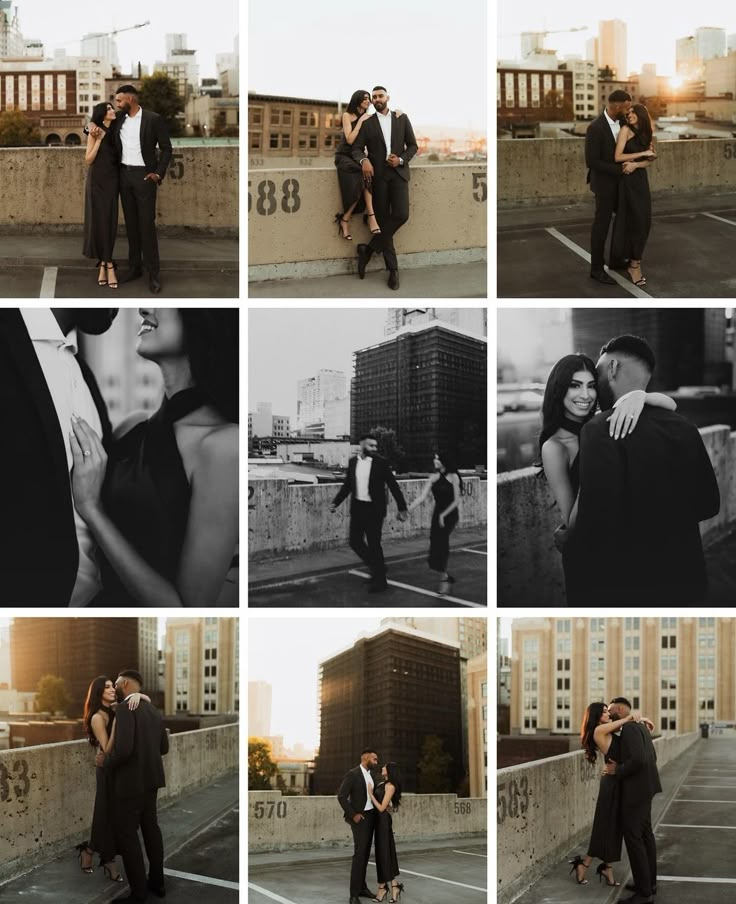 black and white photo collage of two people hugging each other in an urban setting