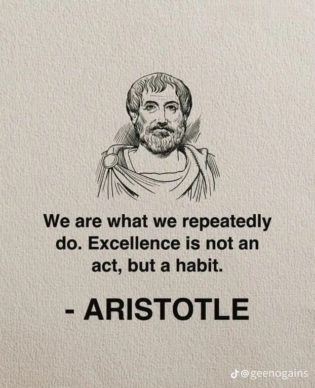 an image with the quote we are what we repeatedly do excellence is not an act, but a habitt - aristole