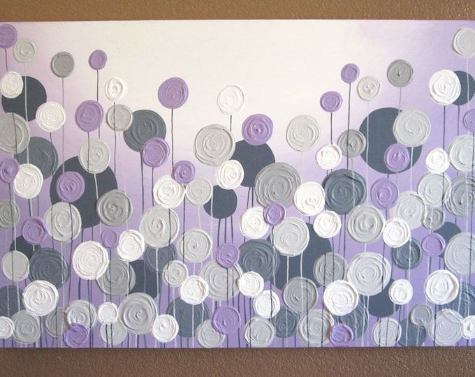 a painting with white and purple circles on it