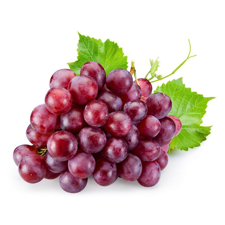 bunch of grapes with green leaves on white background