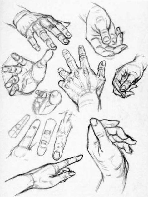 several different hands are shown in this drawing