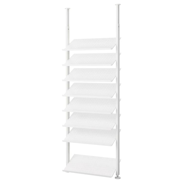 a white shelving unit with five shelves on the bottom and one shelf below it