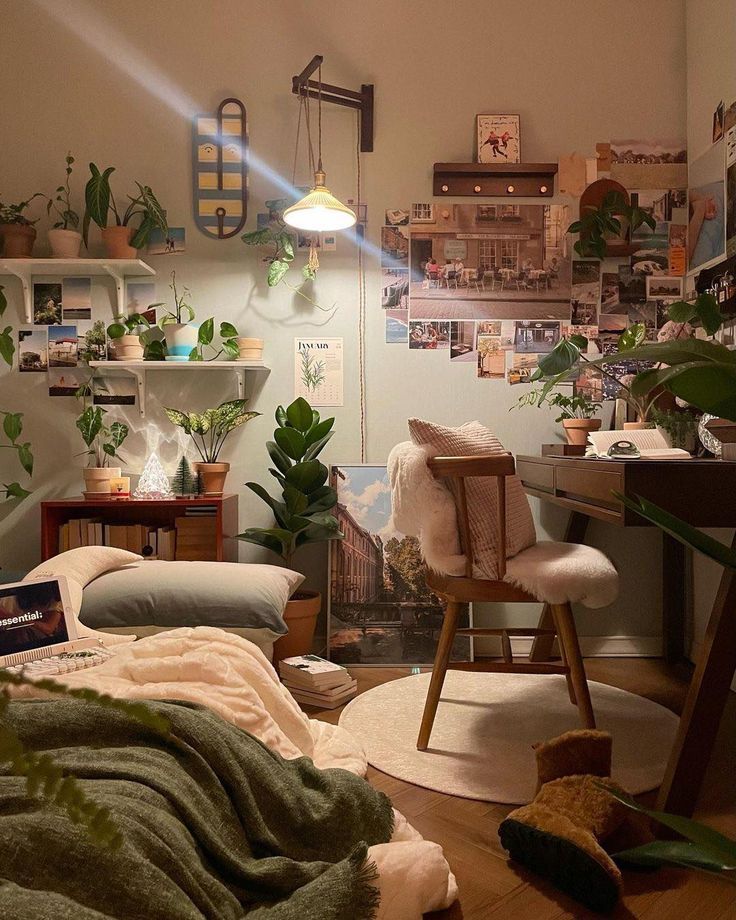 a room filled with lots of plants and furniture