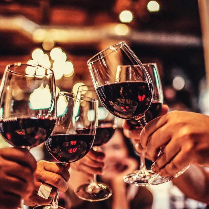 several people toasting with wine glasses in front of them