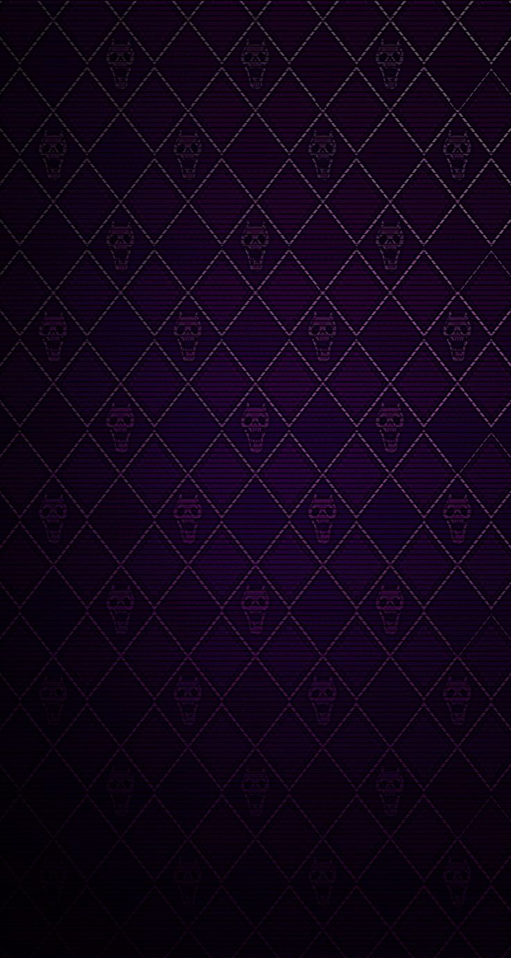 a purple background with skulls and hearts on the bottom right corner is an abstract grid pattern