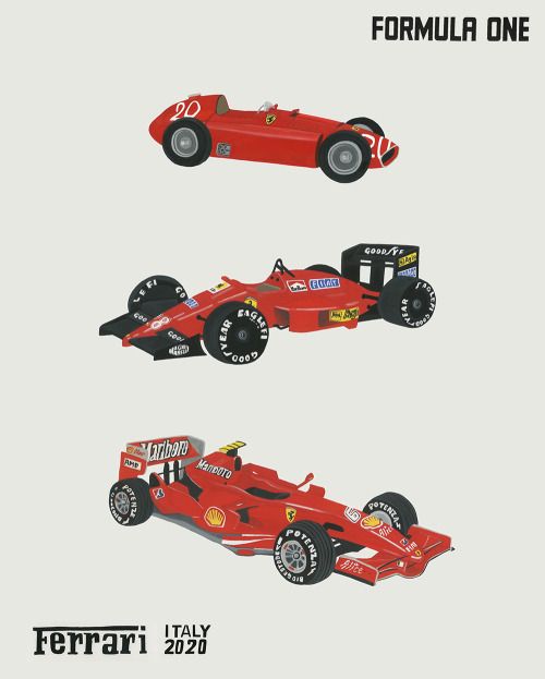 three red race cars on a white background with the words formula one written below them