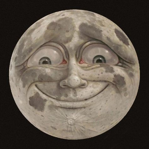 a full moon with an evil face on it's side and eyes wide open