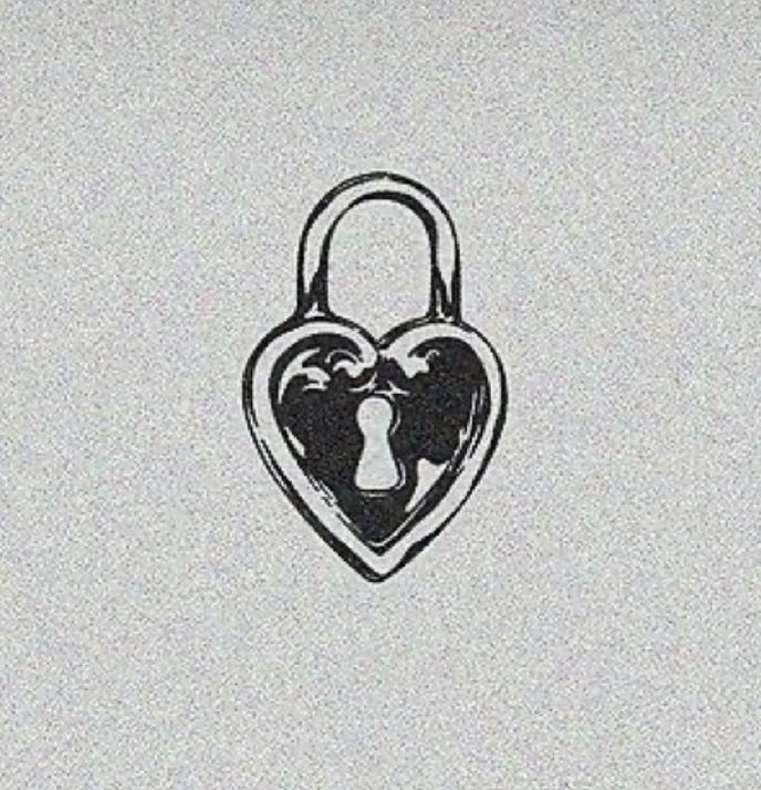 a black and white drawing of a heart lock