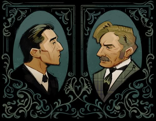 "Nobody writes of Holmes and Watson without love." - John le Carré Victorian Sherlock Holmes Fanart, Sherlock Holmes And John Watson Fanart, Sherlock Holmes Character Design, Detective Doodle, Granada Sherlock Holmes, Sherlock Holmes Granada, Sherlock Holmes Cartoon, John Watson Fanart, Holmes X Watson