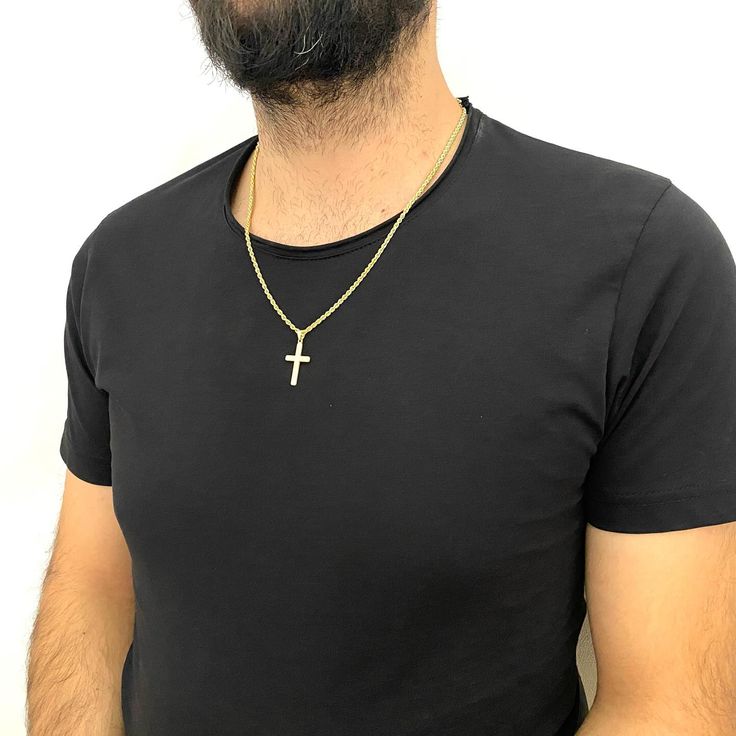 Gold cross necklace #cross @etsy Chain Cross Necklace, Arlington Va, Gold Rope Chains, Mens Crosses, Gold Cross Necklace, Men's Necklace, Religious Jewelry, Etsy Jewelry, Rope Chain