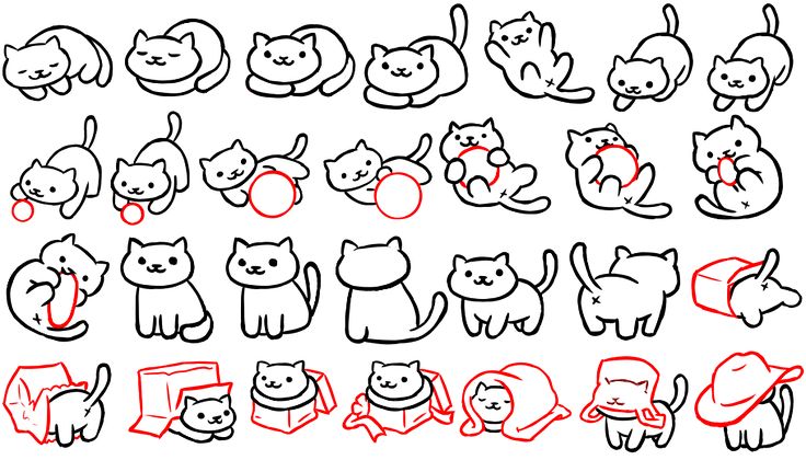 the letters and numbers are drawn with red marker on white paper, which includes cats