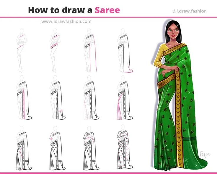 how to draw a saree for women in different styles and colors - step by step instructions