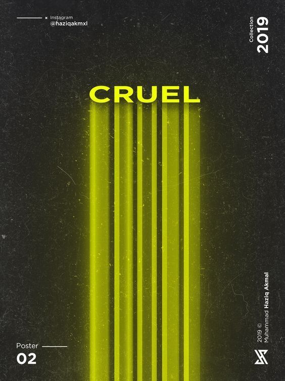 the poster for cruel is shown in green and yellow stripes on black background with white lettering