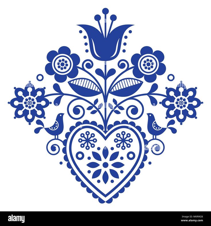 blue flowers and hearts in the shape of a heart on a white background, illustration