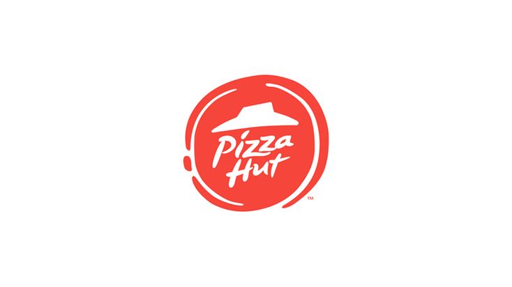 the pizza hut logo is red and has a hat on it's head,