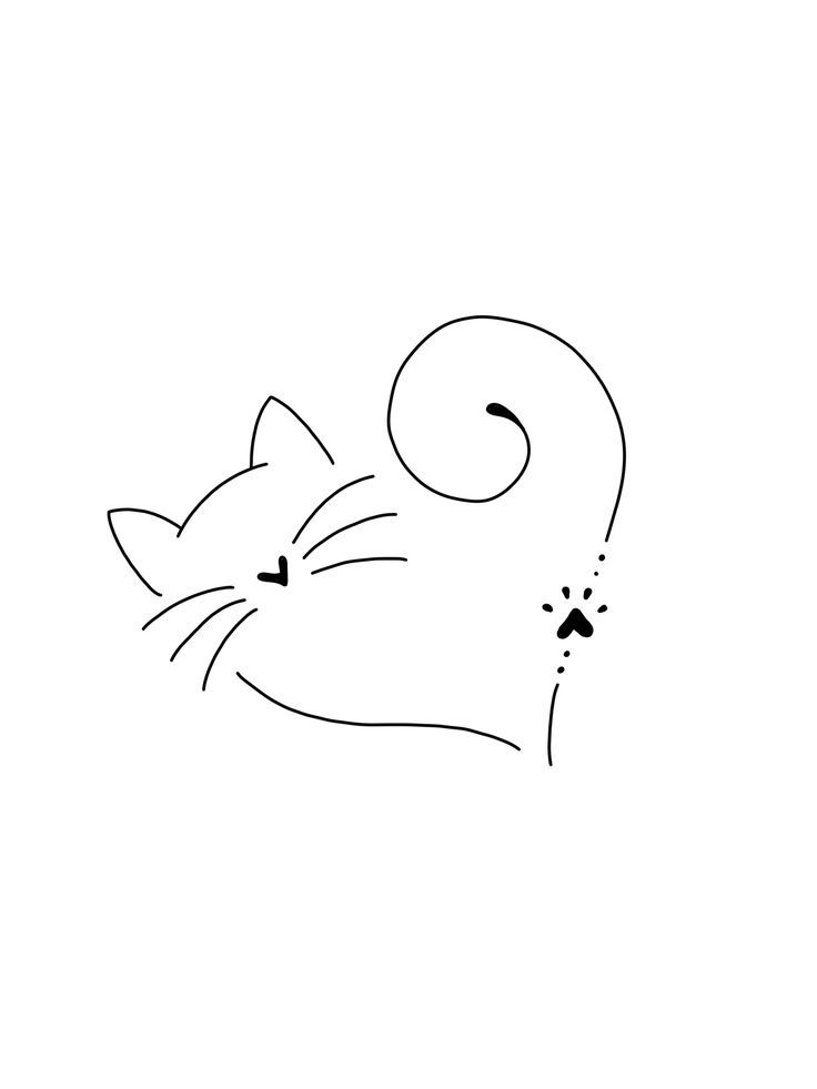 a black and white drawing of a cat with its eyes closed, looking at the viewer