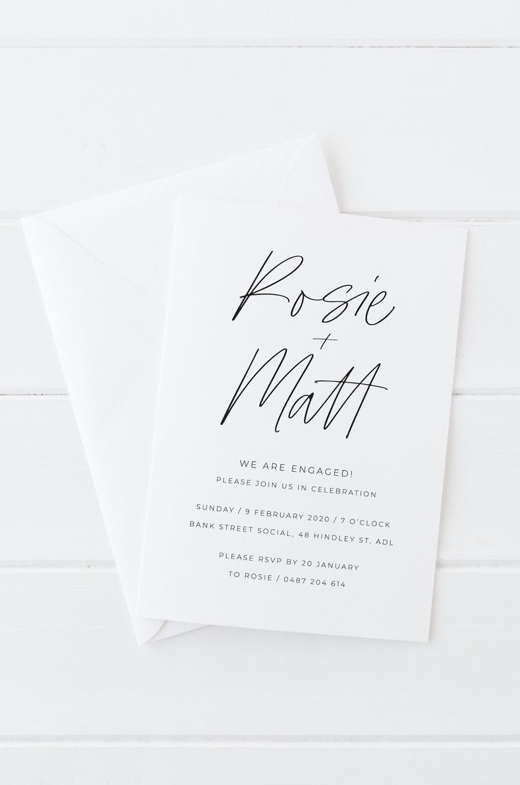 two wedding cards on top of each other with the words basic and mattt in black ink