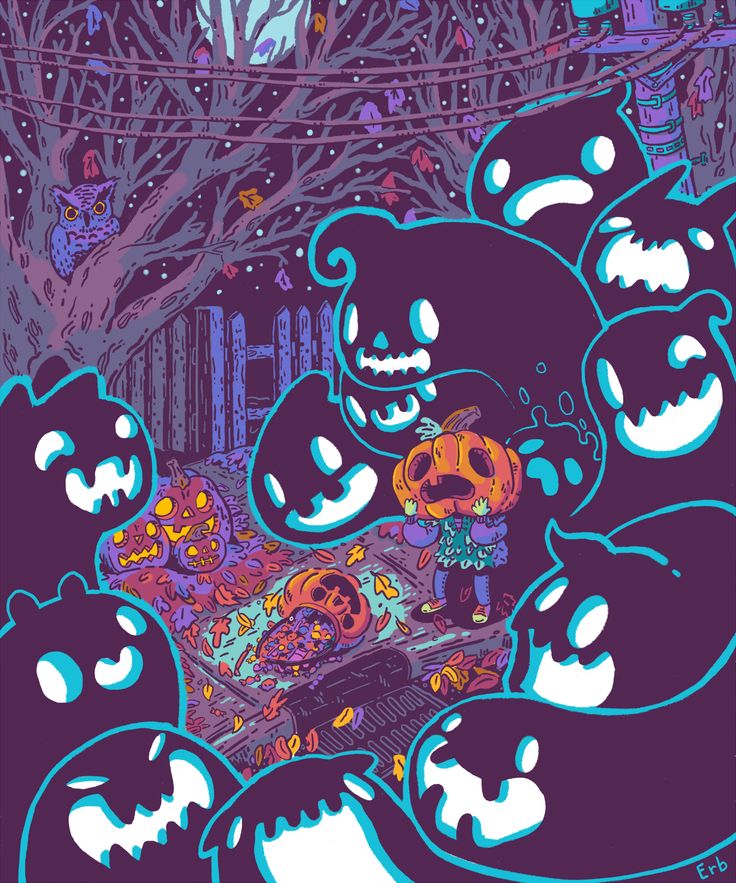 a bunch of cartoon bears with pumpkins on them