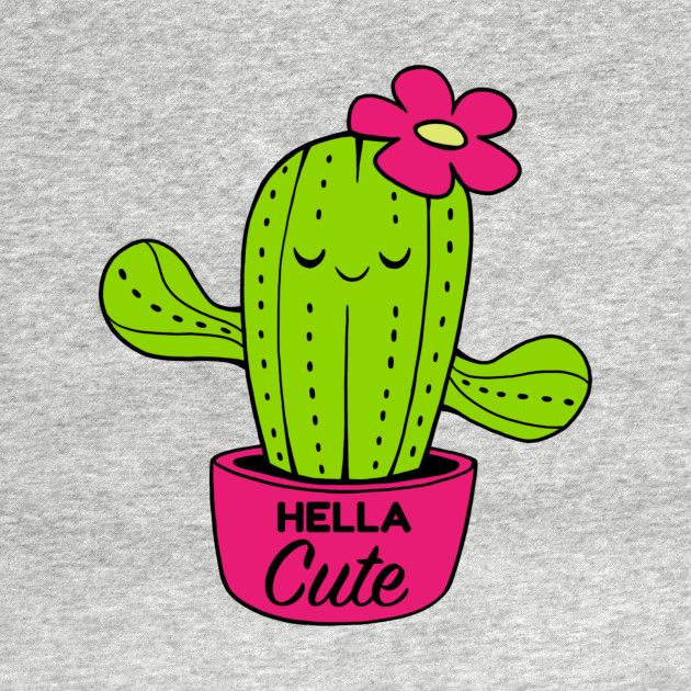 a sticker with a cactus in a pink flower pot that says, hello cute