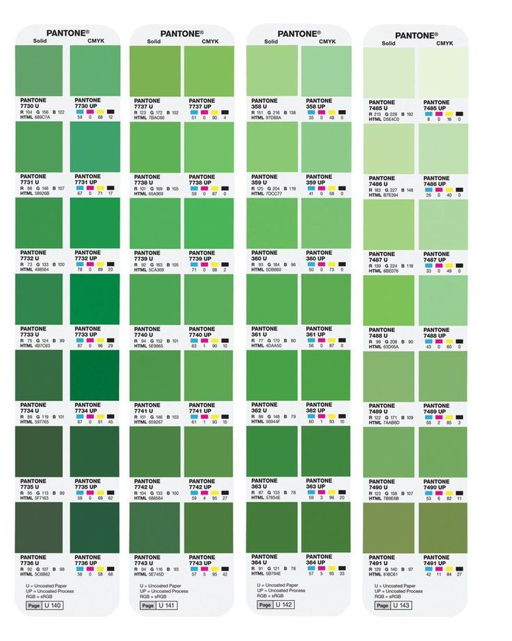 pantone's color chart with different shades of green and yellow on each side