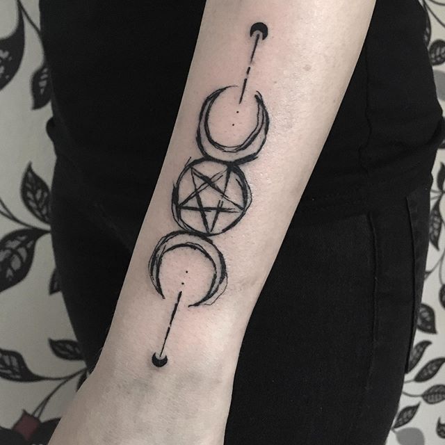 a woman's arm with a tattoo on it and an inverted pentagramil