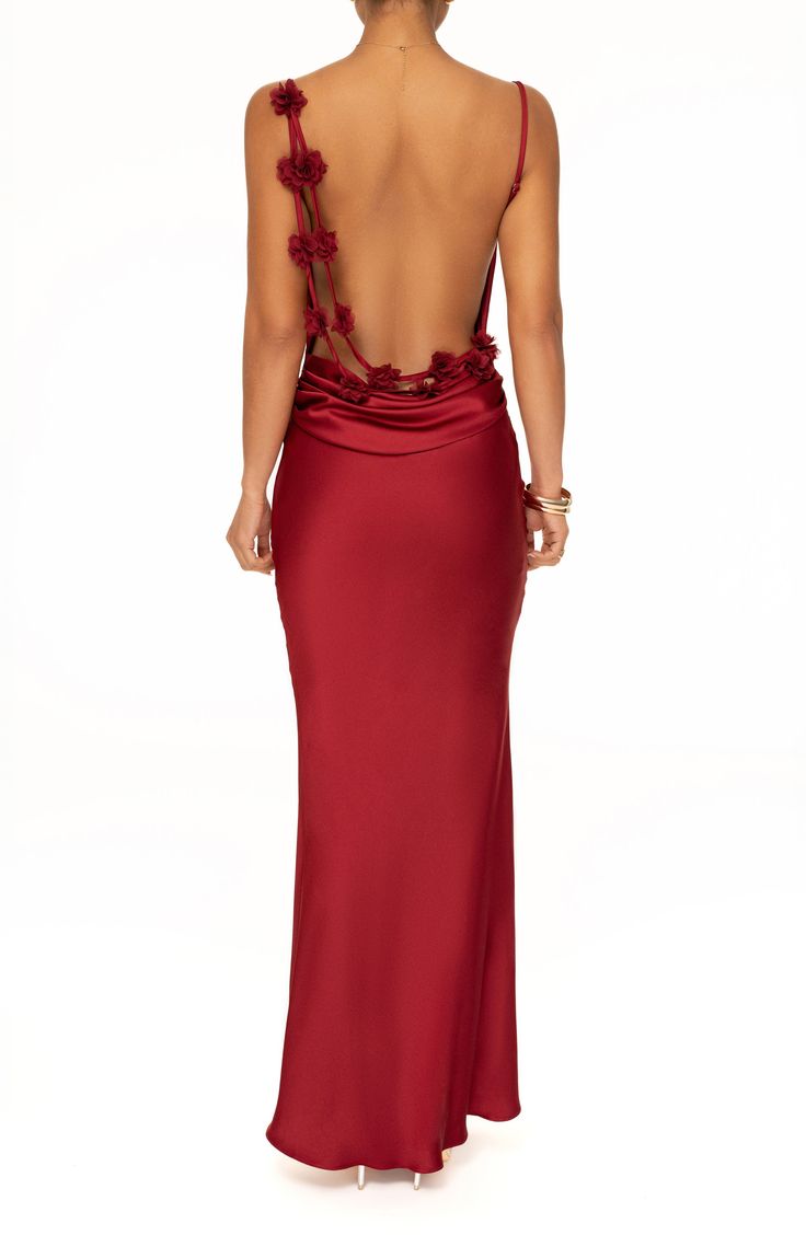 JLUXLABEL Down the Aisle Open Back Satin Gown | Nordstrom Open Back Evening Dress, Open Back Formal Dress Long, Long Dresses Semi Formal, Open Back Grad Dresses, Backless Dress Party, Formal Dress Open Back, Wedding Guest Backless Dress, Flower Strap Dress, Prom Dresses Back Design