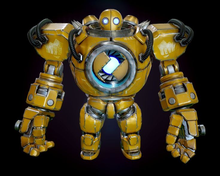 an image of a yellow robot that looks like it is holding something in its hands