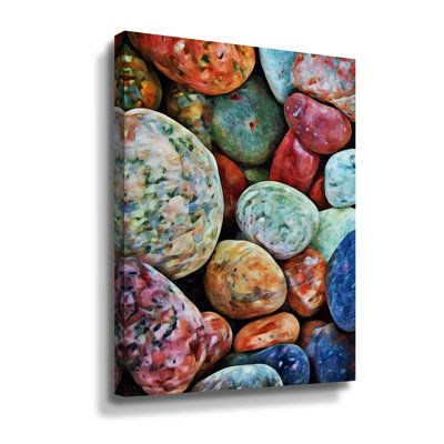 colorful rocks on white background framed canvas wall art print