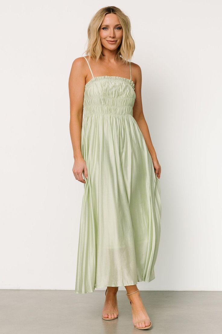 Hattie Maxi Dress | Light Sage - Baltic Born Neutral Wedding Guest Outfit, Light Green Maxi Dress, Pastel Summer Dresses, Pastel Green Dress, Green Dress Outfit, Green Cotton Dress, Short Green Dress, Light Green Dress, Sage Green Dress