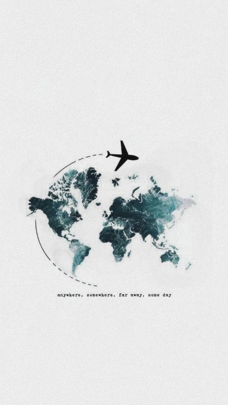 an airplane flying over the top of a world map with words written on it that read,