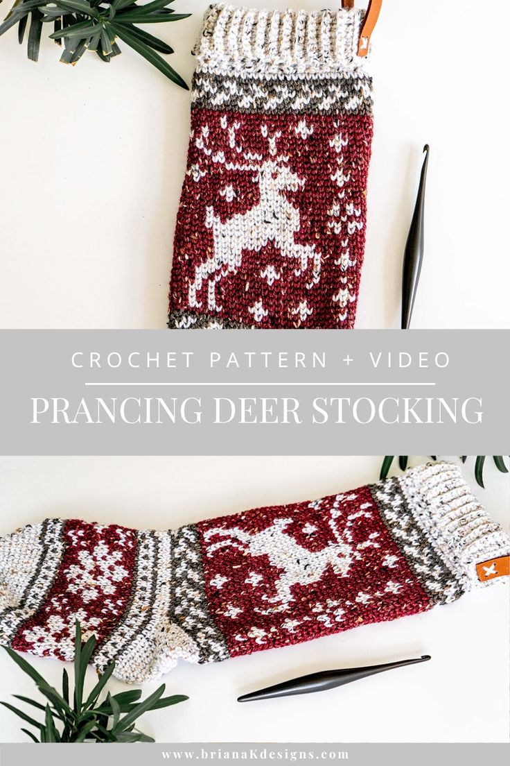 the crochet pattern and video showing how to make a stocking for christmas stockings