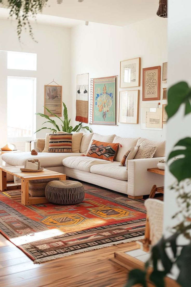 the living room is clean and ready for us to use it's natural wood flooring