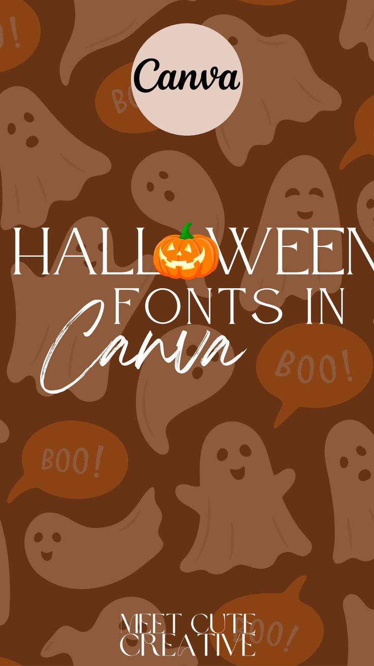 halloween font with ghost and pumpkins in the background that says canva on it