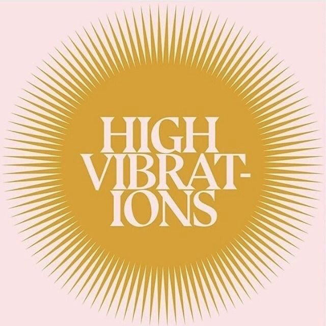 the words high vibrat - ions in white on a yellow and pink background