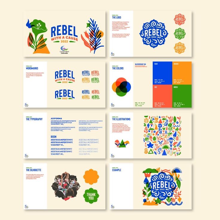 several different business cards with colorful designs on them, including an orange and blue logo