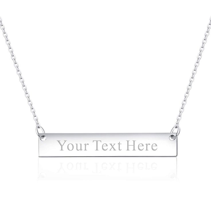 PRICES MAY VARY. 💠FREE ENGRAVING: Made in USA. Customize your jewelry the way you love. Can be engraved any names, words, letters initials, message, symbols. Plus, we can engrave your own handwriting too! Just send us the photo of your handwriting. Create the one of a kind jewelry for yourself and your love ones! 💠MATERIAL: This selection is made of stainless steel.It is more affordable compare to our sterling silver collection. It is a great option for those who are looking for a personalized Classic Silver Bar Necklace As A Gift, Customizable Silver Bar Necklace For Personalized Gift, Engraved Nameplate Bar Necklace As Gift, Personalized Rectangular Necklaces For Birthday, Personalized Rectangular Necklace For Birthday, Rectangular Engraved Necklaces For Birthday Gift, Mother's Day Personalized Rectangular Name Necklace, Personalized Rectangular Necklace With Engraved Text, Gift Nameplate Necklace With Engraved Text