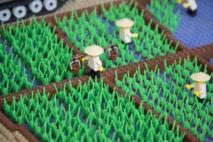 lego people are standing in the middle of a field