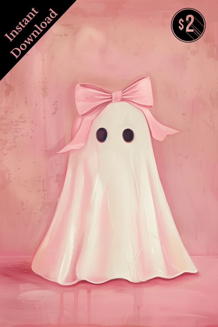 a painting of a ghost wearing a pink bow